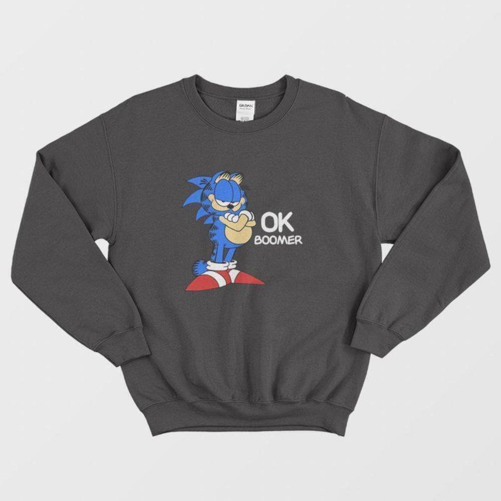 Sonic Garfield Ok Boomer Cartoon Pop Culture Sweatshirt